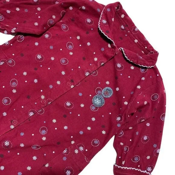 Petit Pengouin Burgundy Collared Snow Flake Print PJ's - Picture 2 of 5